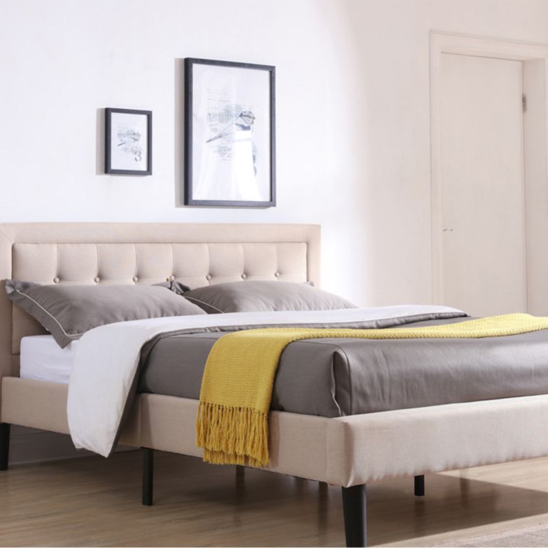 Classic Brands Mornington Modern Contemporary Style Button Tufted Headboard Upholstered Rails Low Profile Platform Bed Frame, Queen, Grey