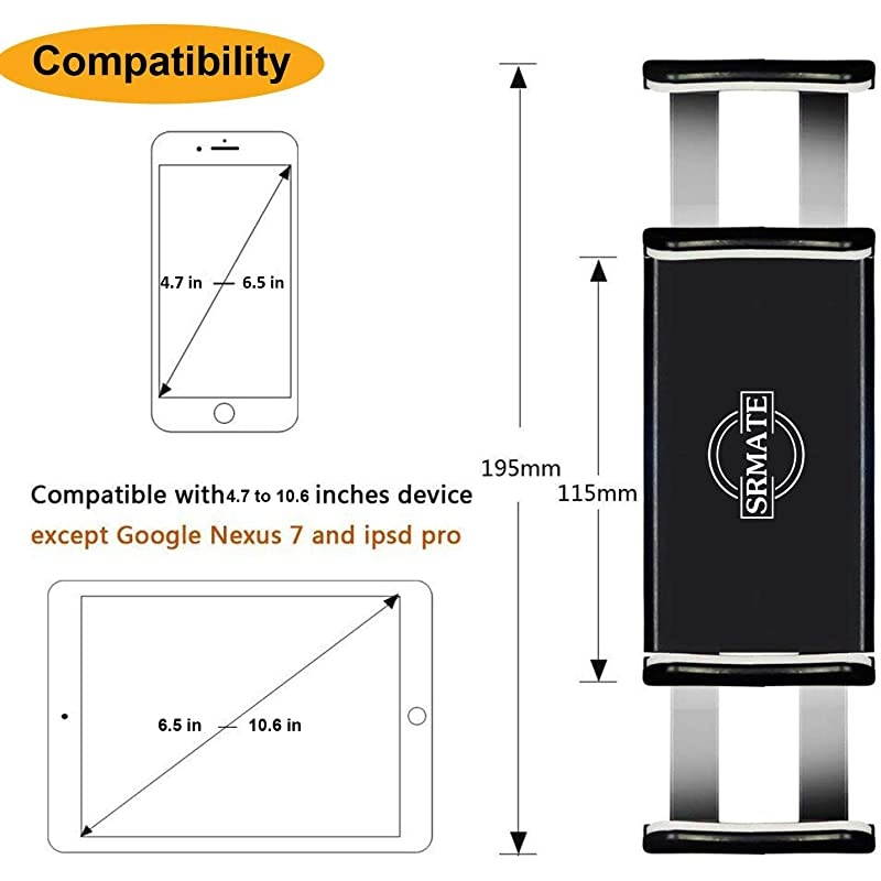 Headrest Tablet Mount,  Car Headrest Tablet Holder Stand Cradle for 4.7-12.9" Devices iPad Pro Air Mini, Galaxy Tabs,Phones and Tablets - Black