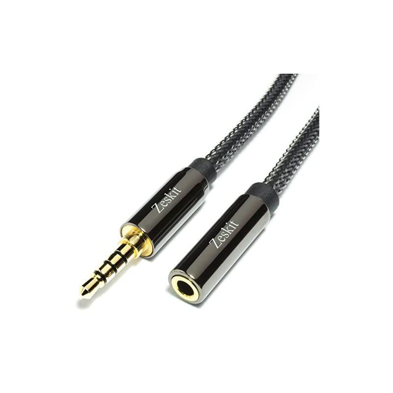 AU111 6 Feet Premium Audio Extension Cable Nylon Braided 35mm TRRS 4 Poles Jack Male to Female