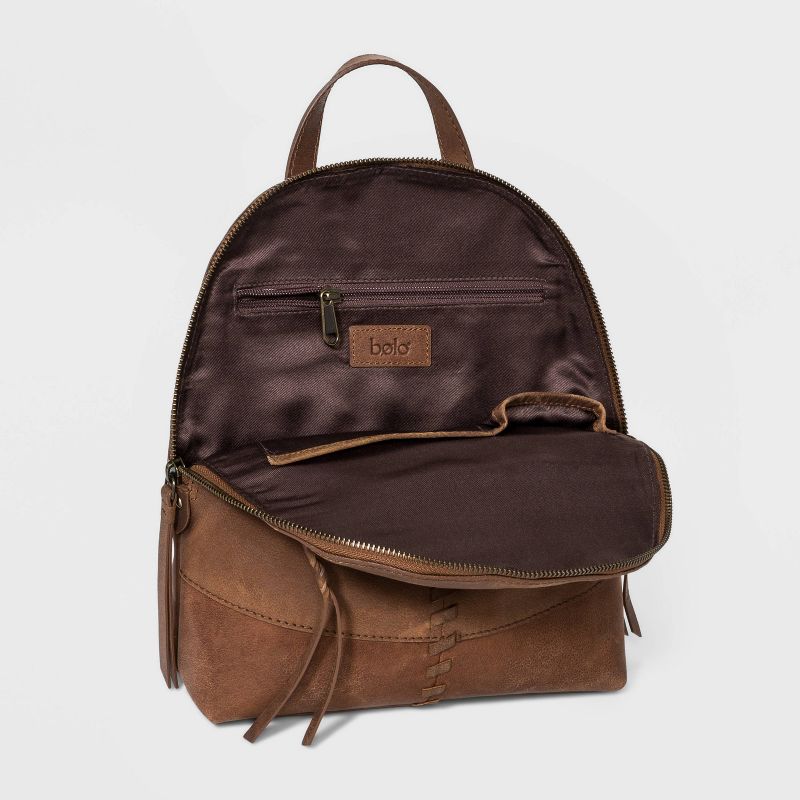 Bolo Zip Closure Leather Backpack - Brown