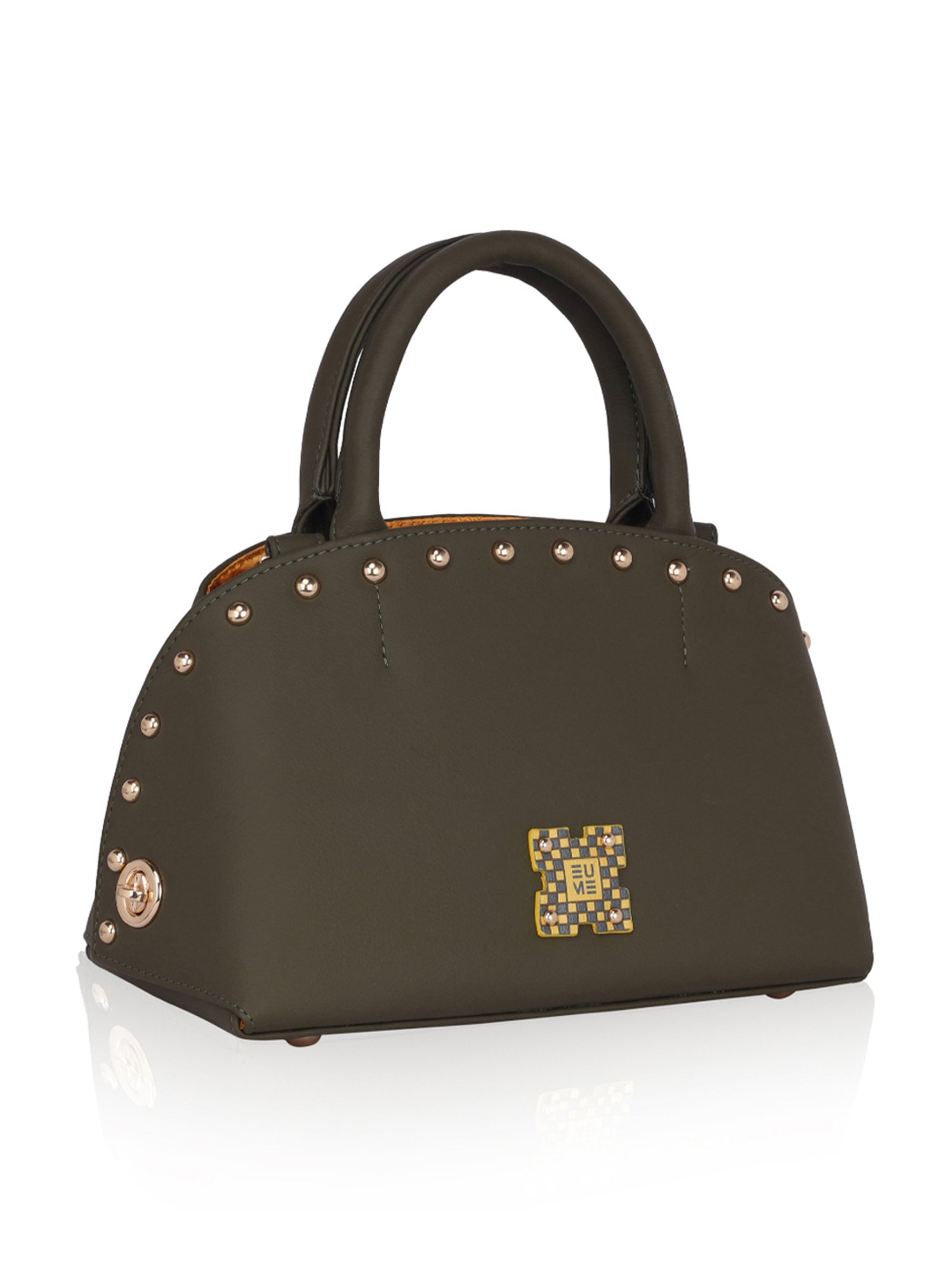 Eume Marigold Olive Leather Satchel Handbag