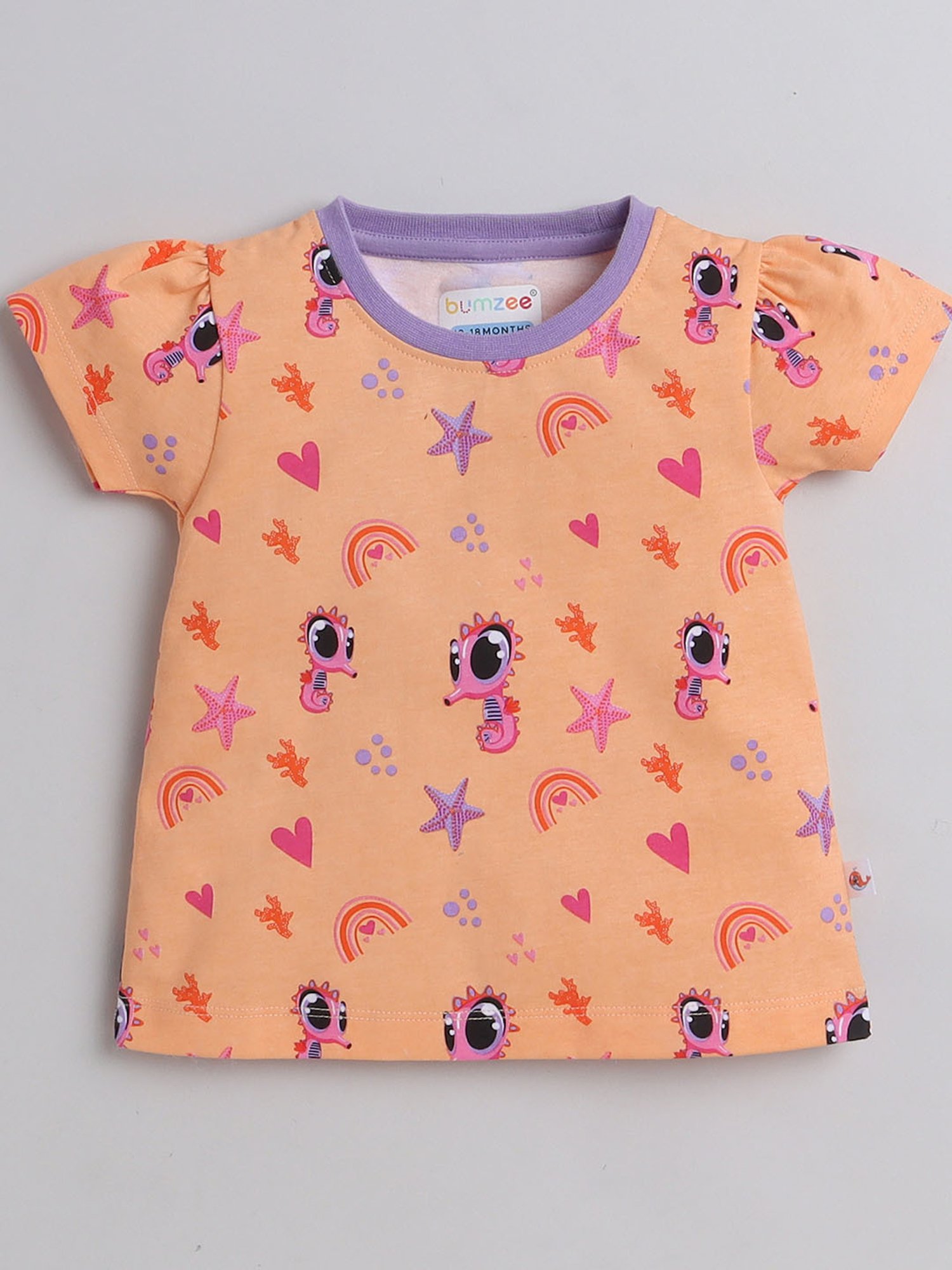 Bumzee Kids Orange & Purple Printed T-Shirt (Pack Of 2)