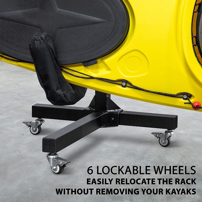 RaxGo Freestanding Kayak Rack with Wheels, Heavy Duty Storage for Two-Kayak, SUP, Canoe & Paddleboard for Indoor, Outdoor, Garage, Shed, or Dock, Adjustable Height