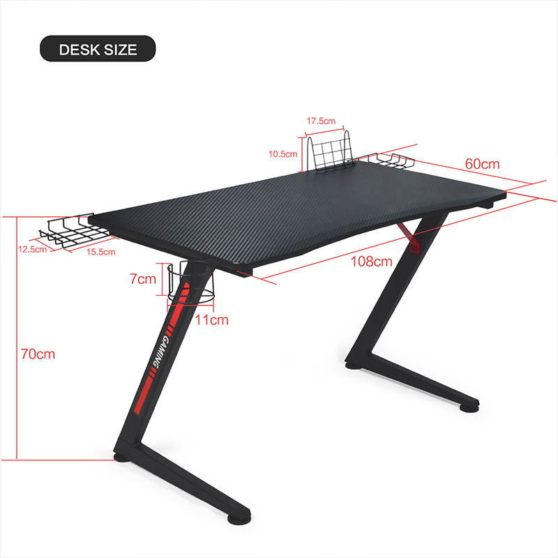 GTRACING Gaming Desk Computer Office PC Gamer Table Pro Racing Style Professional Game Station Z-Shaped Gaming Controller Tablet Stand & Cup Holder, Black