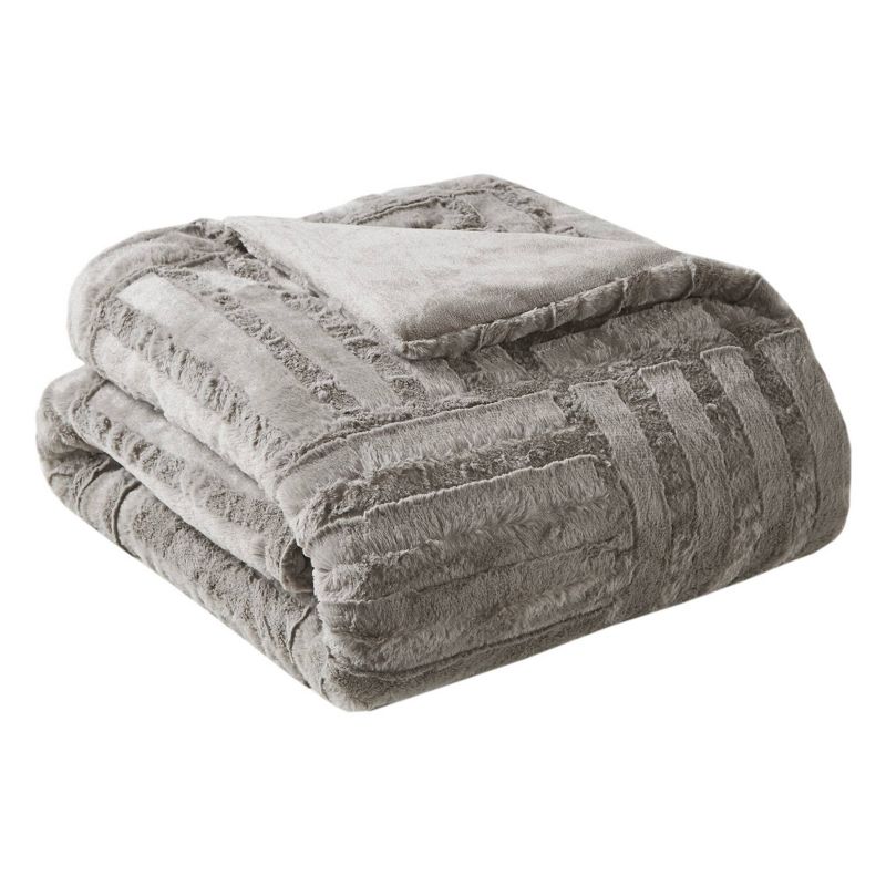50"x60" Polar Solid Faux Fur Throw Blanket Gray