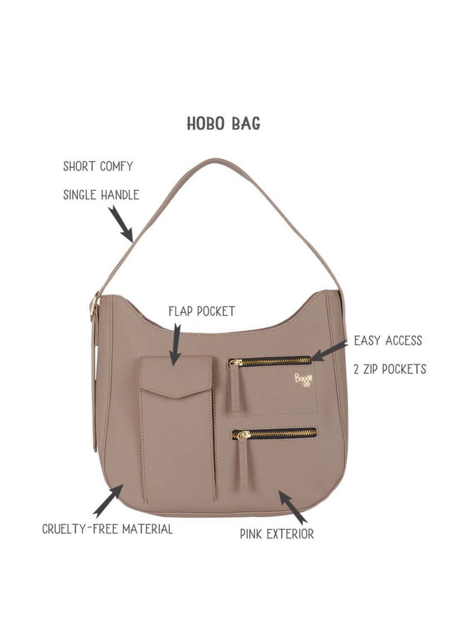 Baggit Pink Solid Medium Hobo Handbag