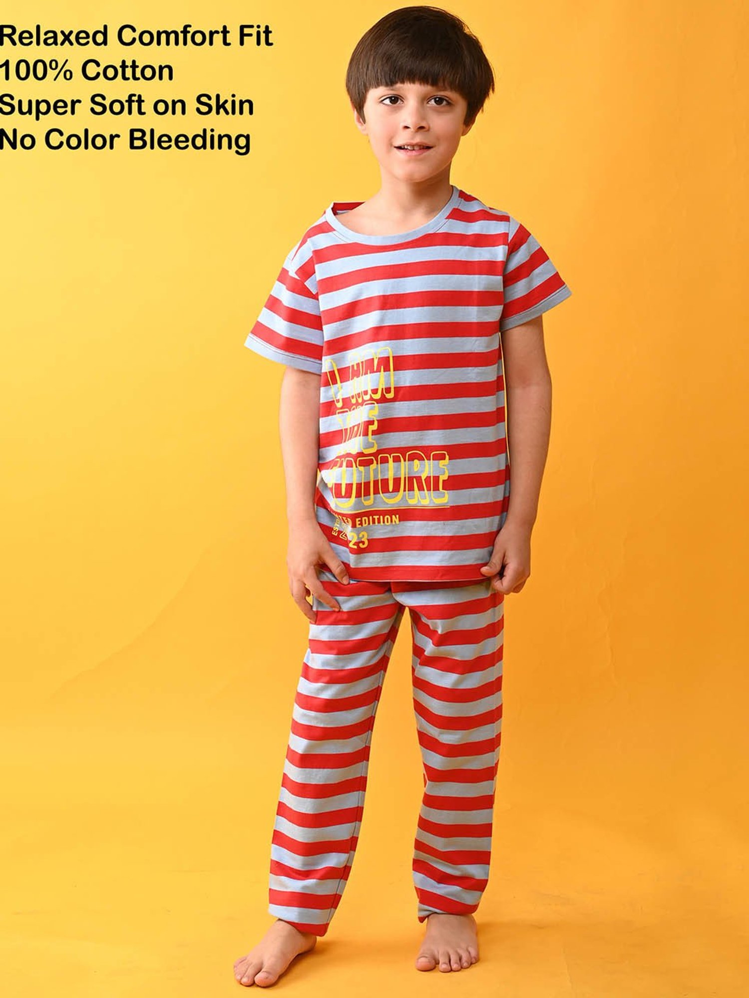 Anthrilo Boys Red Striped T-Shirt with Pyjamas