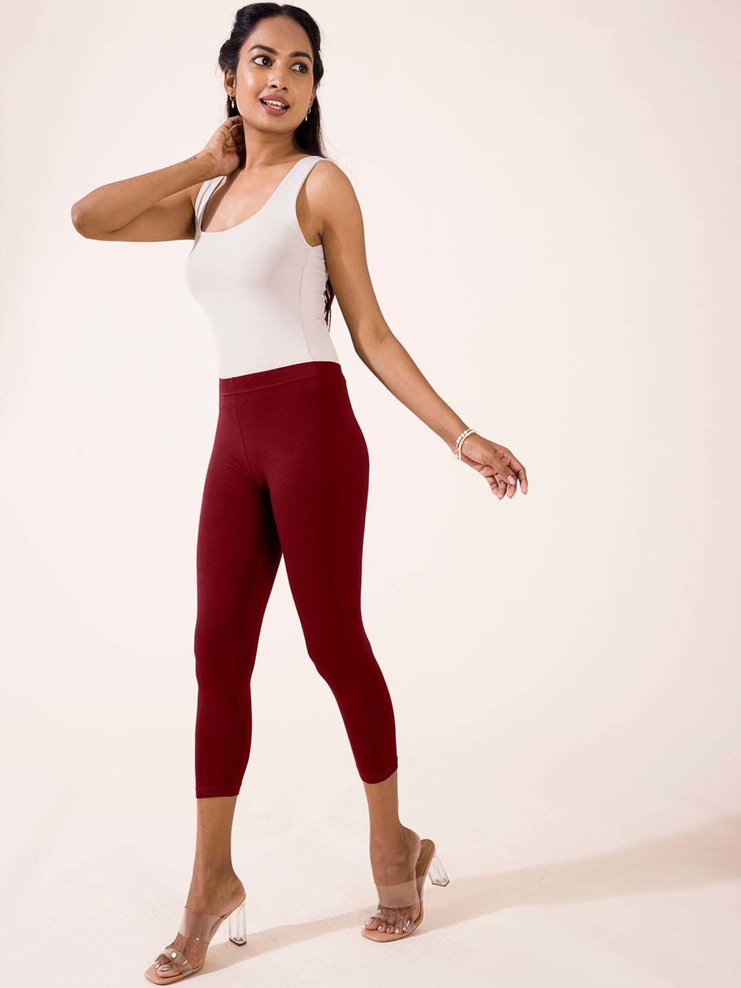 Go Colors! Maroon Cotton Crop Leggings