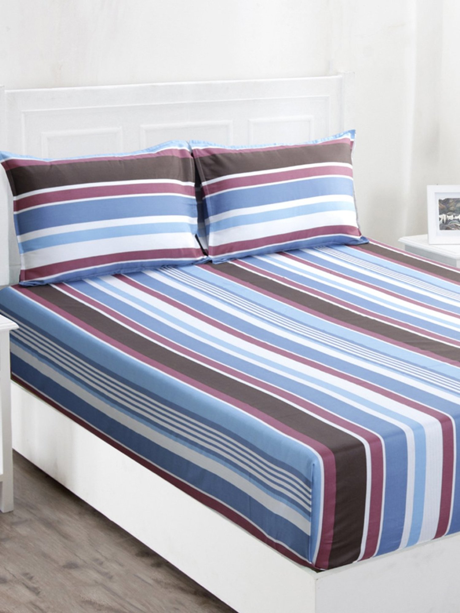 Maspar Inhouse Blue Cotton 210 TC Bed Sheet Set