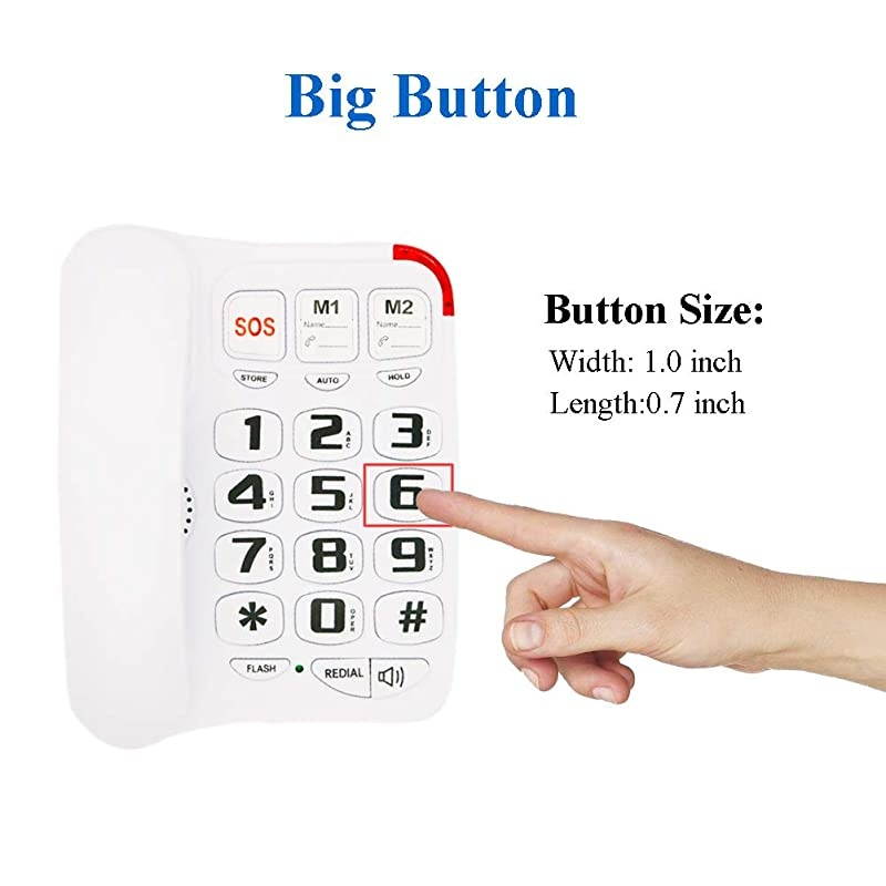 Big Button Corded Phone with 3 One-Touch Speed Dial,  P-45 Picture Care Phone for Seniors with Memory Protection/Wall Mountable/SOS Emergency