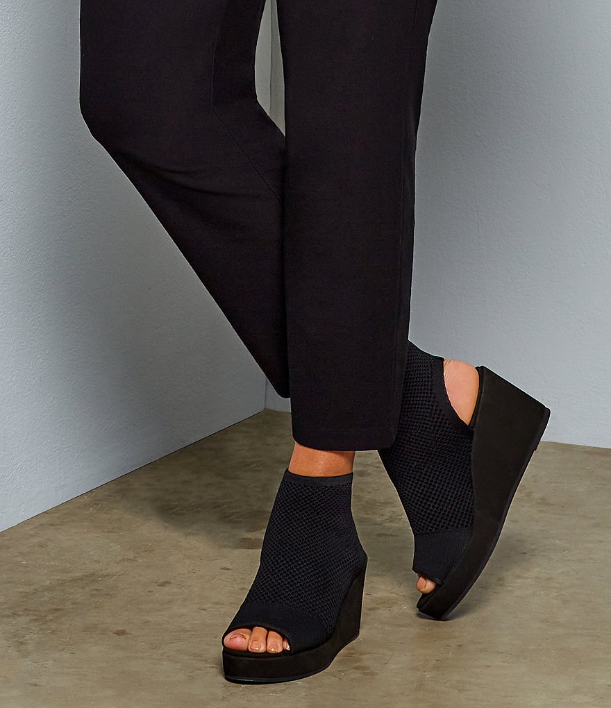 Eileen Fisher Warrick Stretch Knit Peep Toe Open Back Platform Wedges