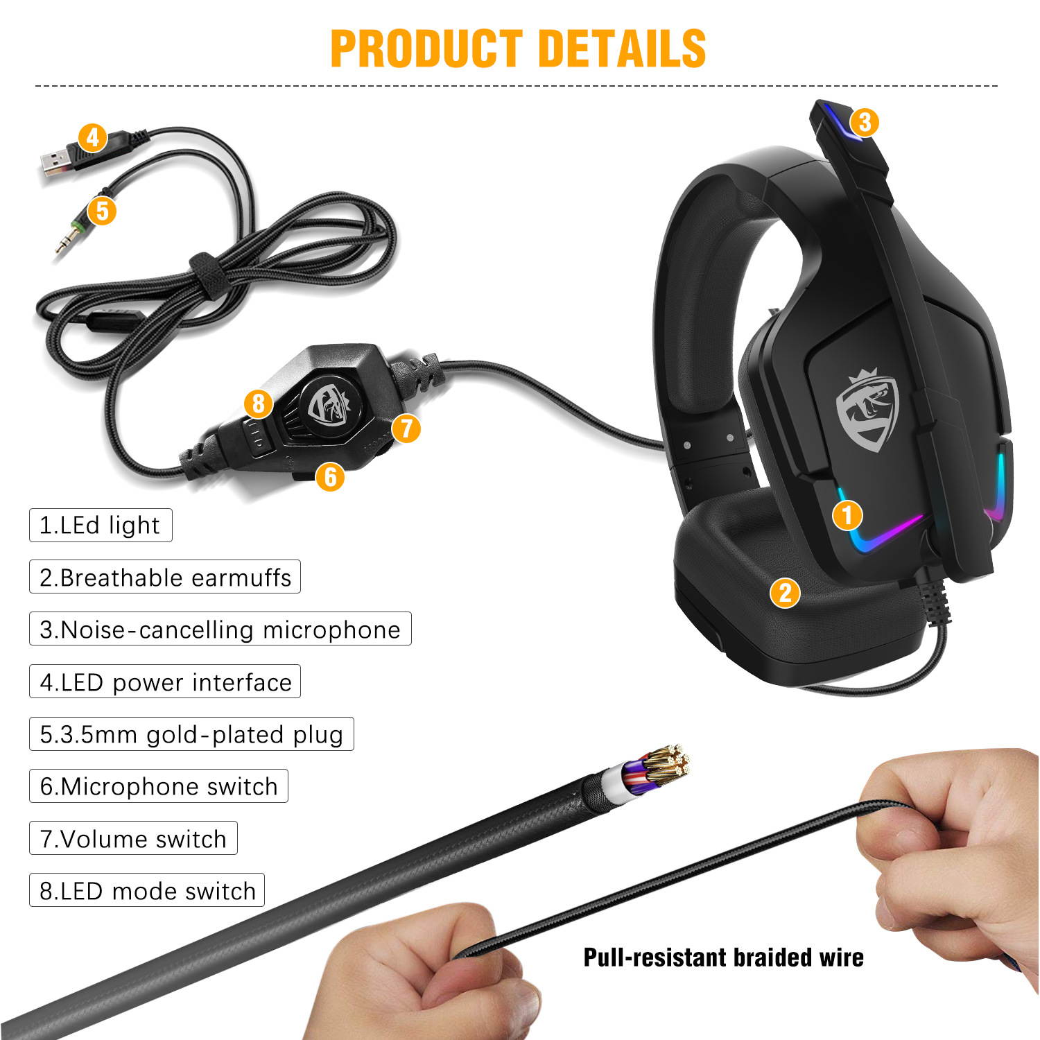 CORN soulbytes S12 Top Quality 50mm Drivers Wired Gaming Headphones, LED Light & Noise-canceling MIC, Breathable earmuffs, In-line Control