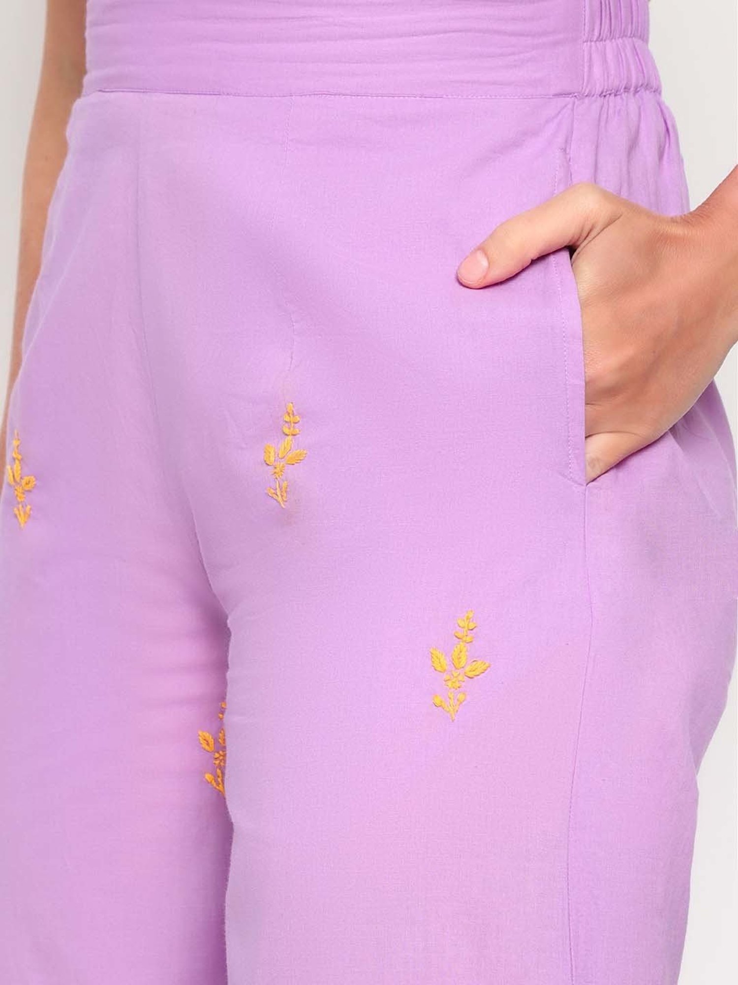 Sringam Purple Cotton Embroidered Top Palazzo Set