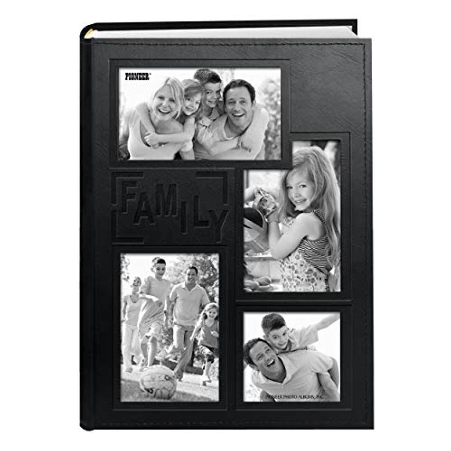 pioneer collage frame embossed family sewn leatherette cover 300 pocket photo album, black