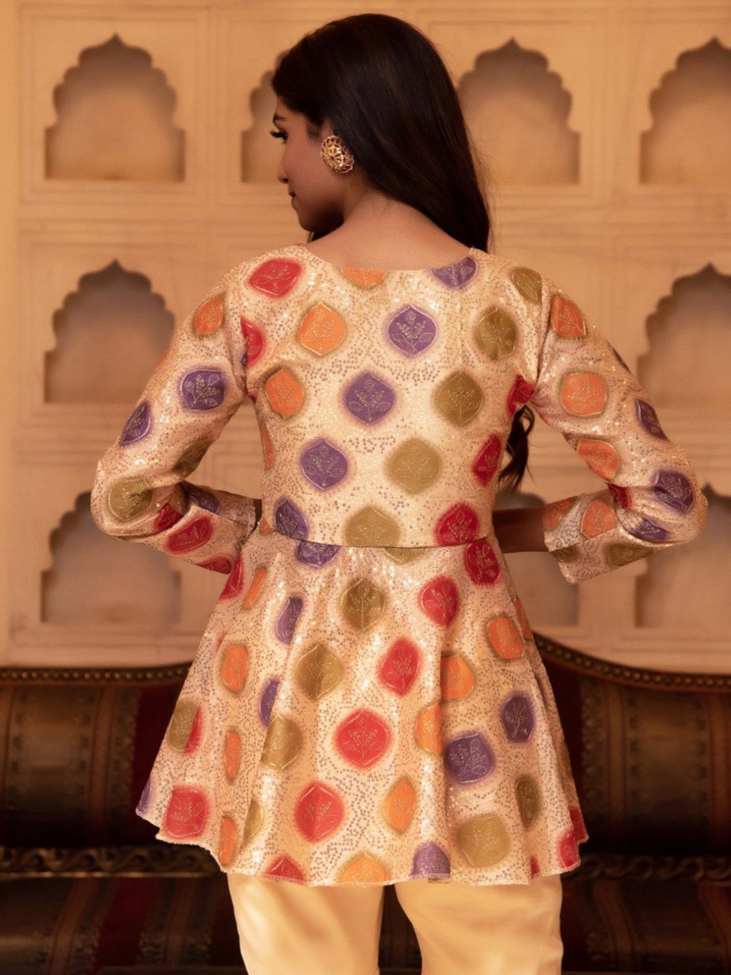 Calmna Beige Samayra Sequin Kuta with Sharara