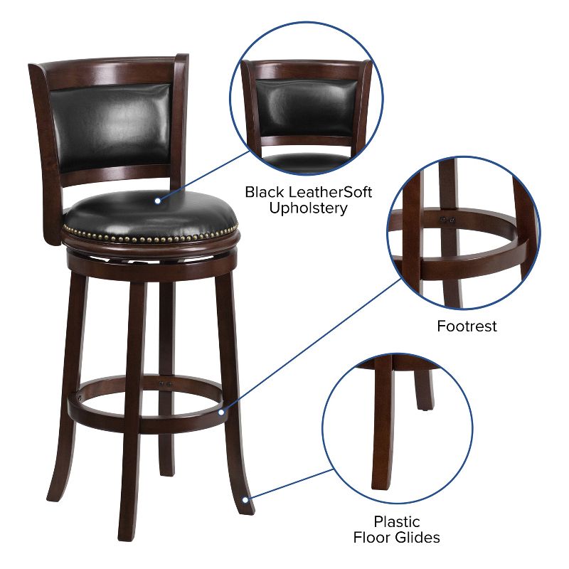 Emma and Oliver 29"H Panel Back Cappuccino Wood Swivel Seat Barstool