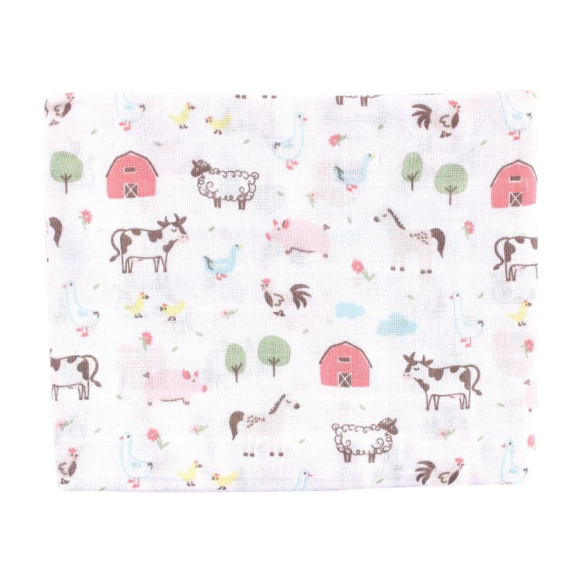 Hudson Baby Infant Girl Cotton Muslin Swaddle Blankets, Girl Farm Animals, One Size