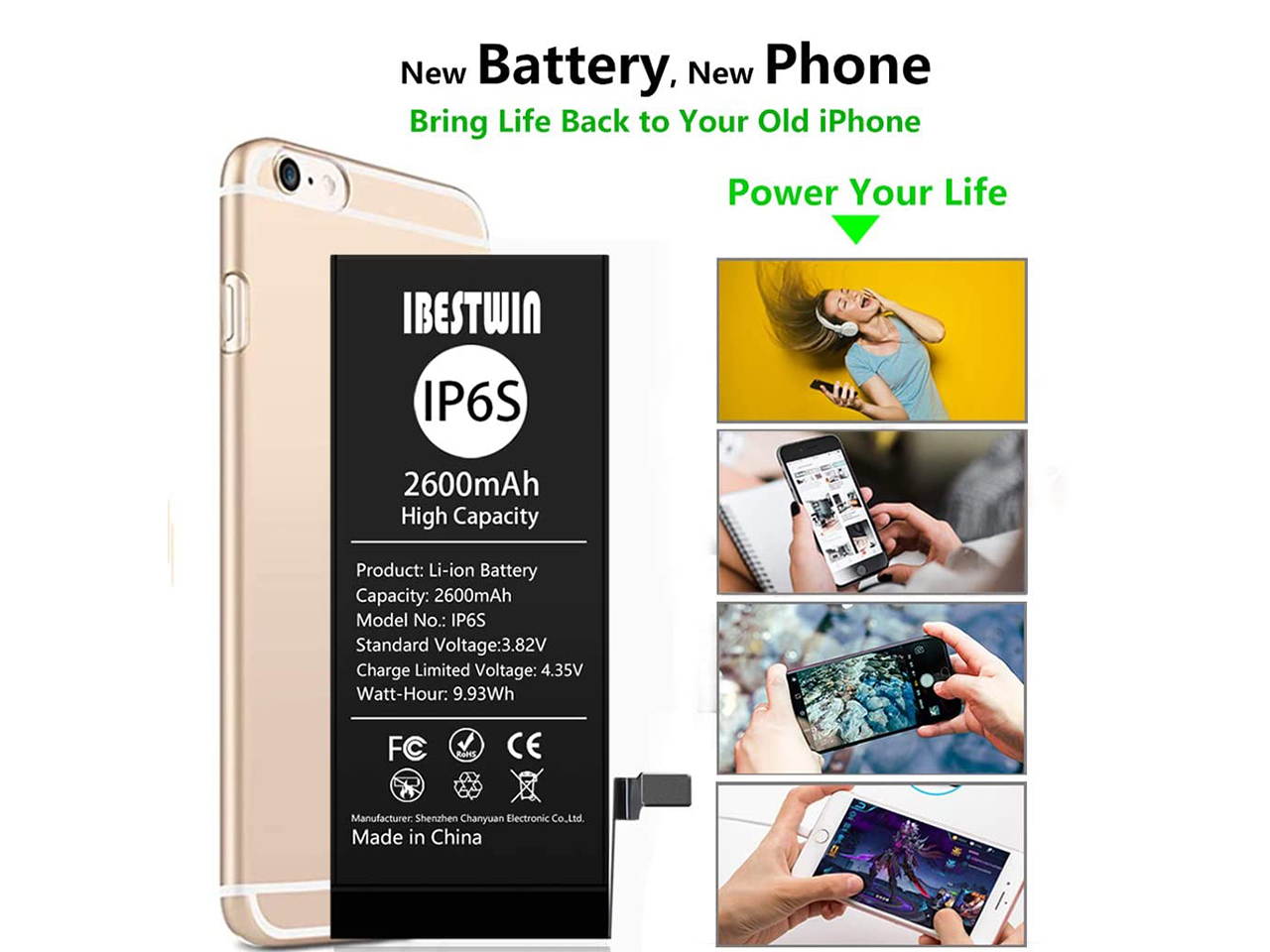 Battery for iPhone 6s, IBESTWIN 2600mAh Battery Replacement Kit for iPhone 6s with Full Remove Tool Kit and Instruction High Capacity(Only for IP 6s)