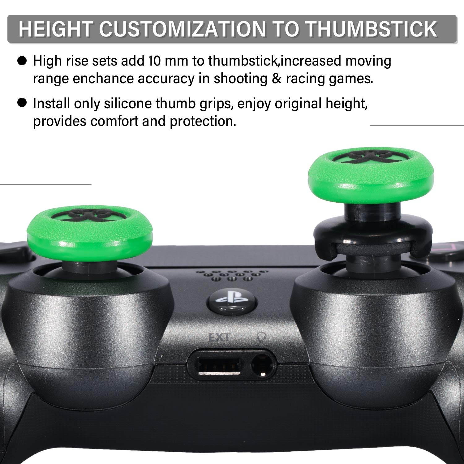 FPS Thumbstick Extender & 3D Texture Rubber Silicone Grip Cover 2 Sets for PS5 Dualsenese & PS4 Controller (BioH Green)