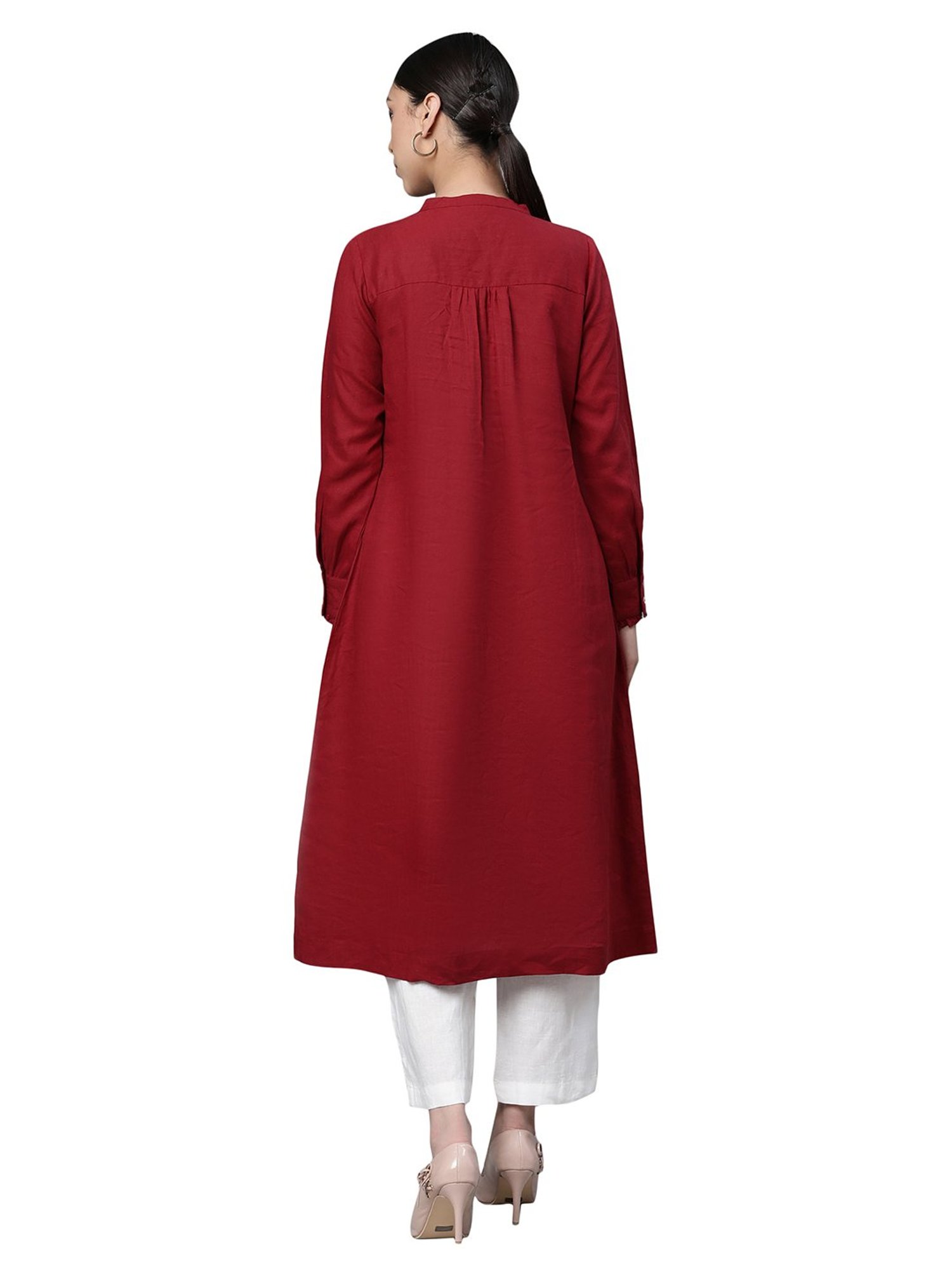 Linen Club Woman Maroon A Line Kurta
