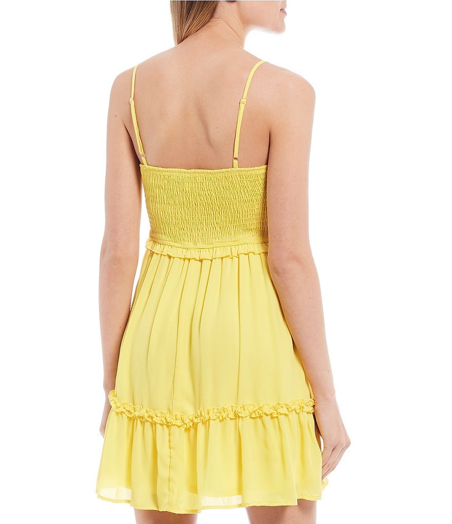Allison & Kelly V-Neck Smocked Bodice Flounce Hem Dress