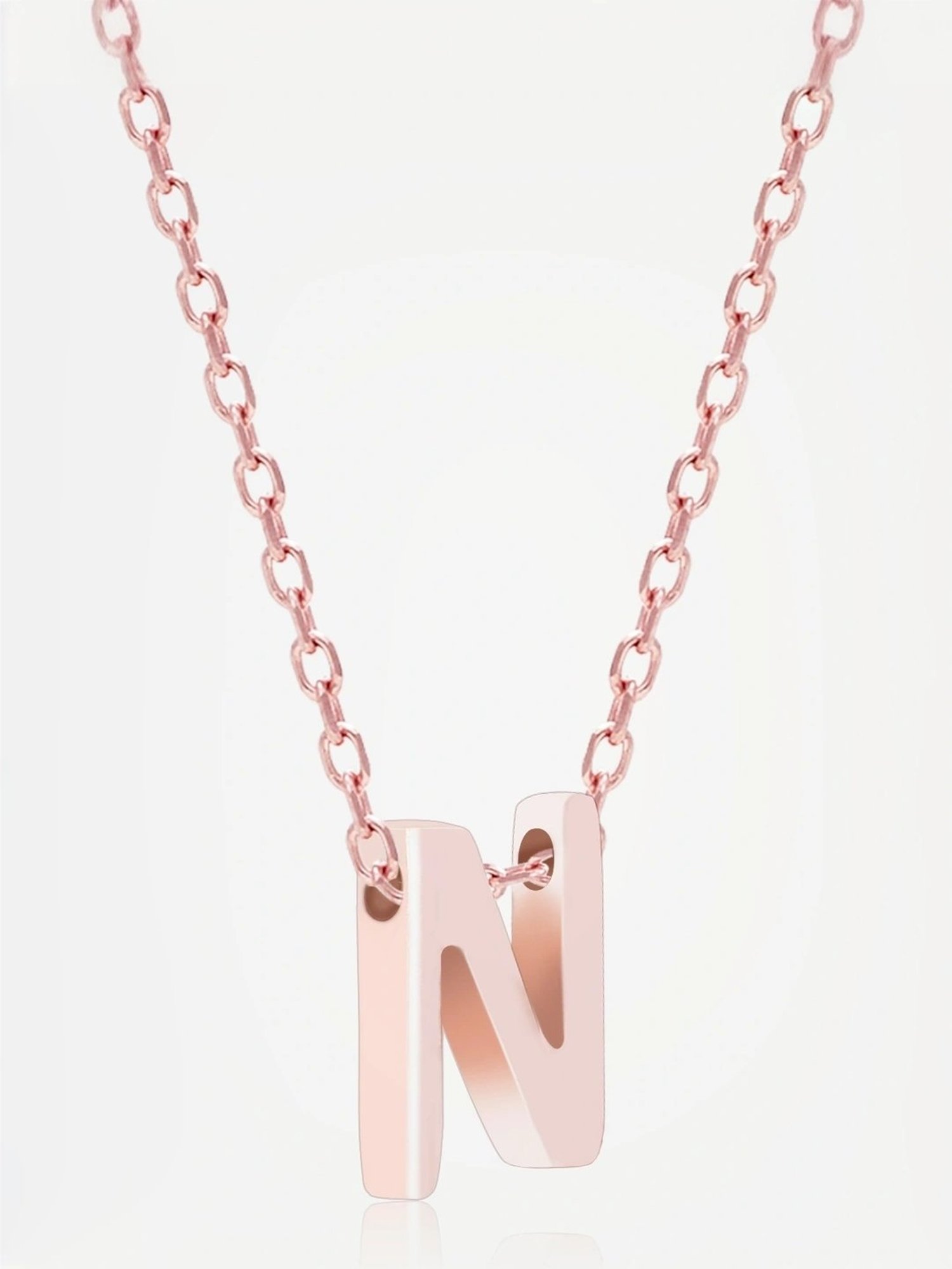 Touch925 Sterling Silver Noble N Initial Rose Gold Chain Pendant