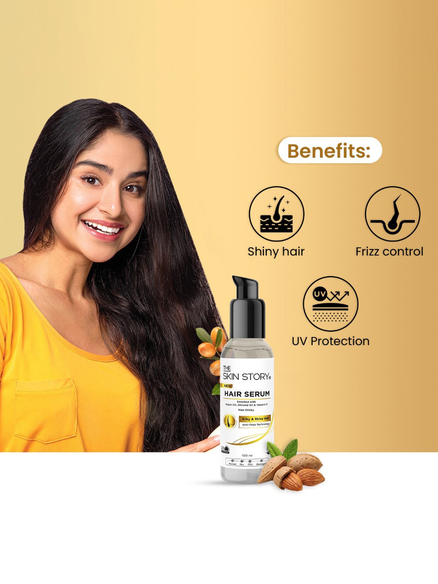 The Skin Story Argan Oil, Almond Oil & Vitamin E Silky & Shiny Hair Serum - 100 ml