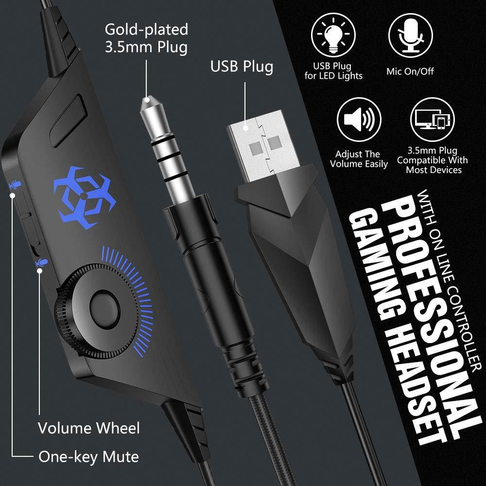 BENGOO V-4 Gaming Headset for Xbox One, PS4, PC, Controller, Noise Cancelling Over Ear Headphones with Mic, LED Light Bass Surround Soft Memory Earmuffs for PS2 Mac Nintendo 64 Game Boy Advance Games