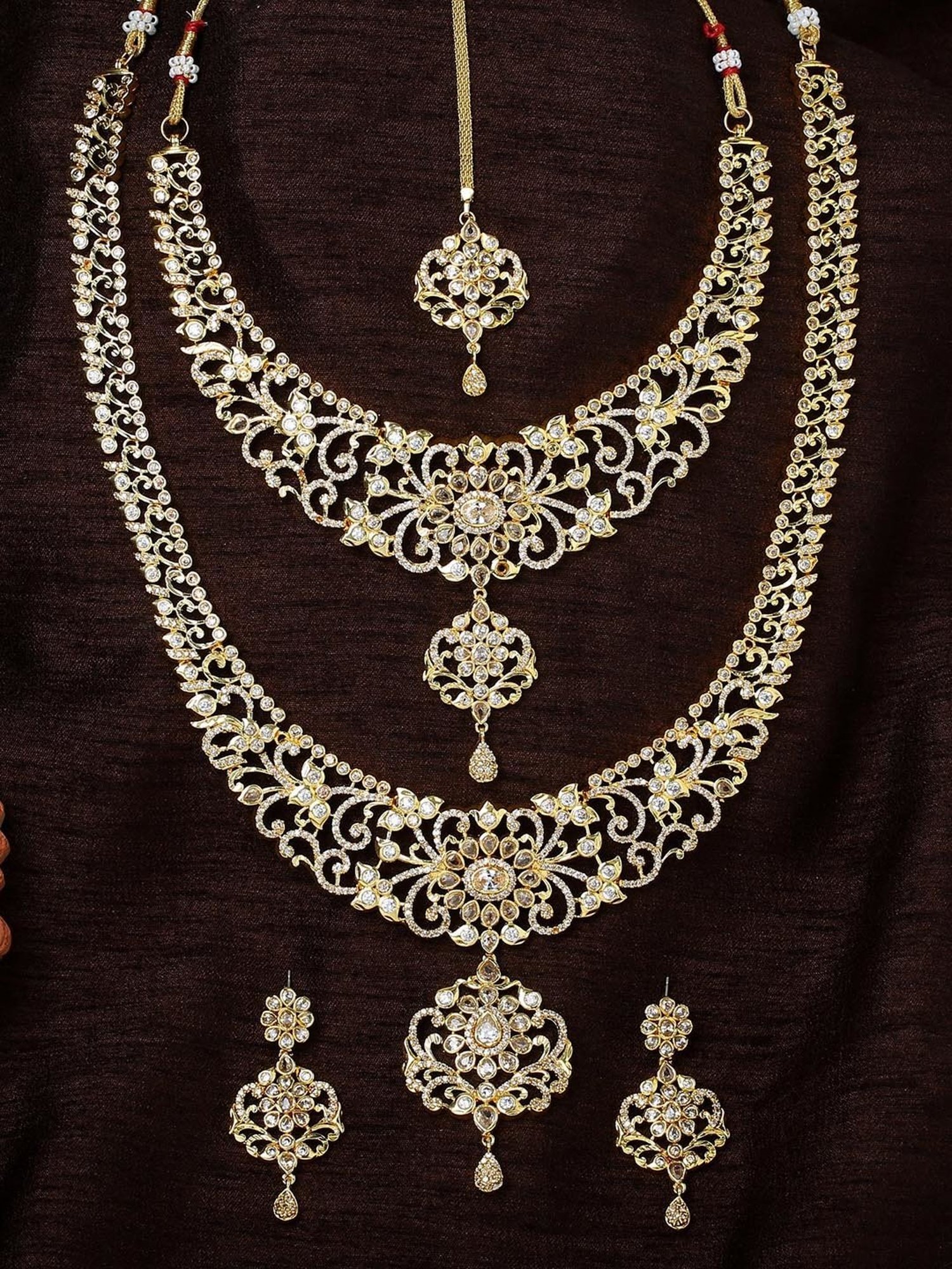 Estele Gold-Plated CZ Arcadia Designer Bridal Necklace Combo Set for Women