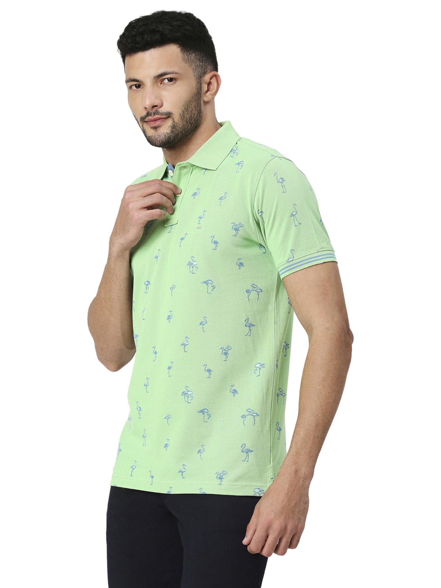 Basics Green Slim Fit Printed Polo T-Shirt