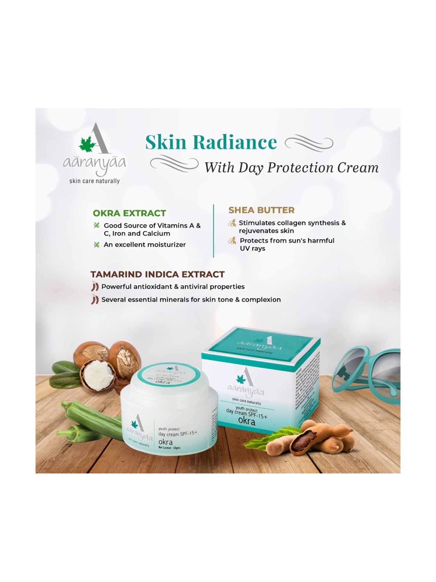 Aaranyaa Youth Protect Day Cream SPF 15+ Okra - 50 gm