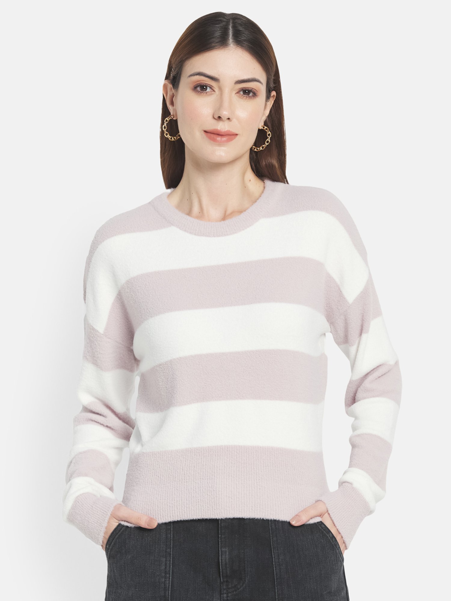 METTLE Purple & White Striped Pullover