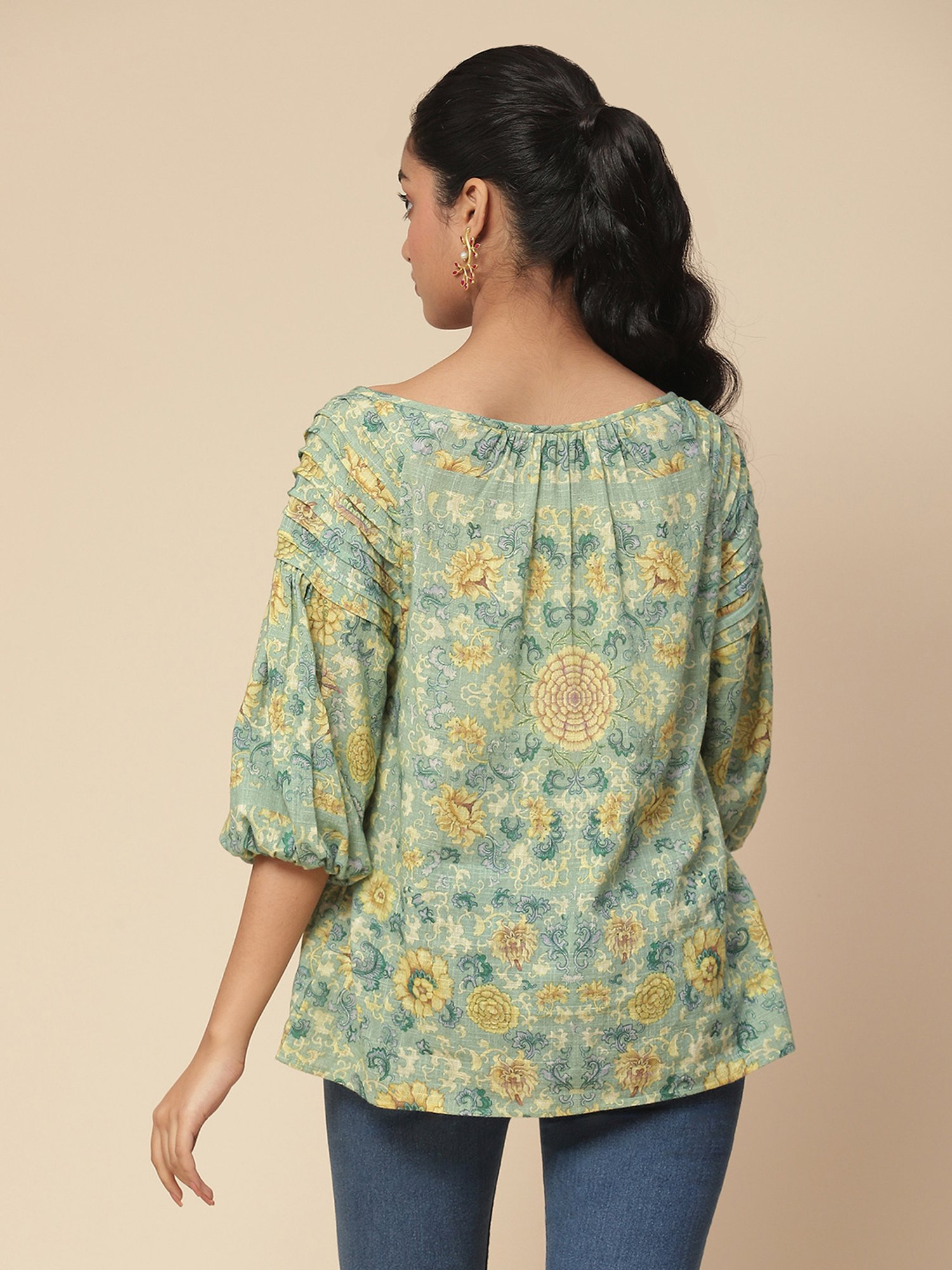 aarke Ritu Kumar Green Printed Top