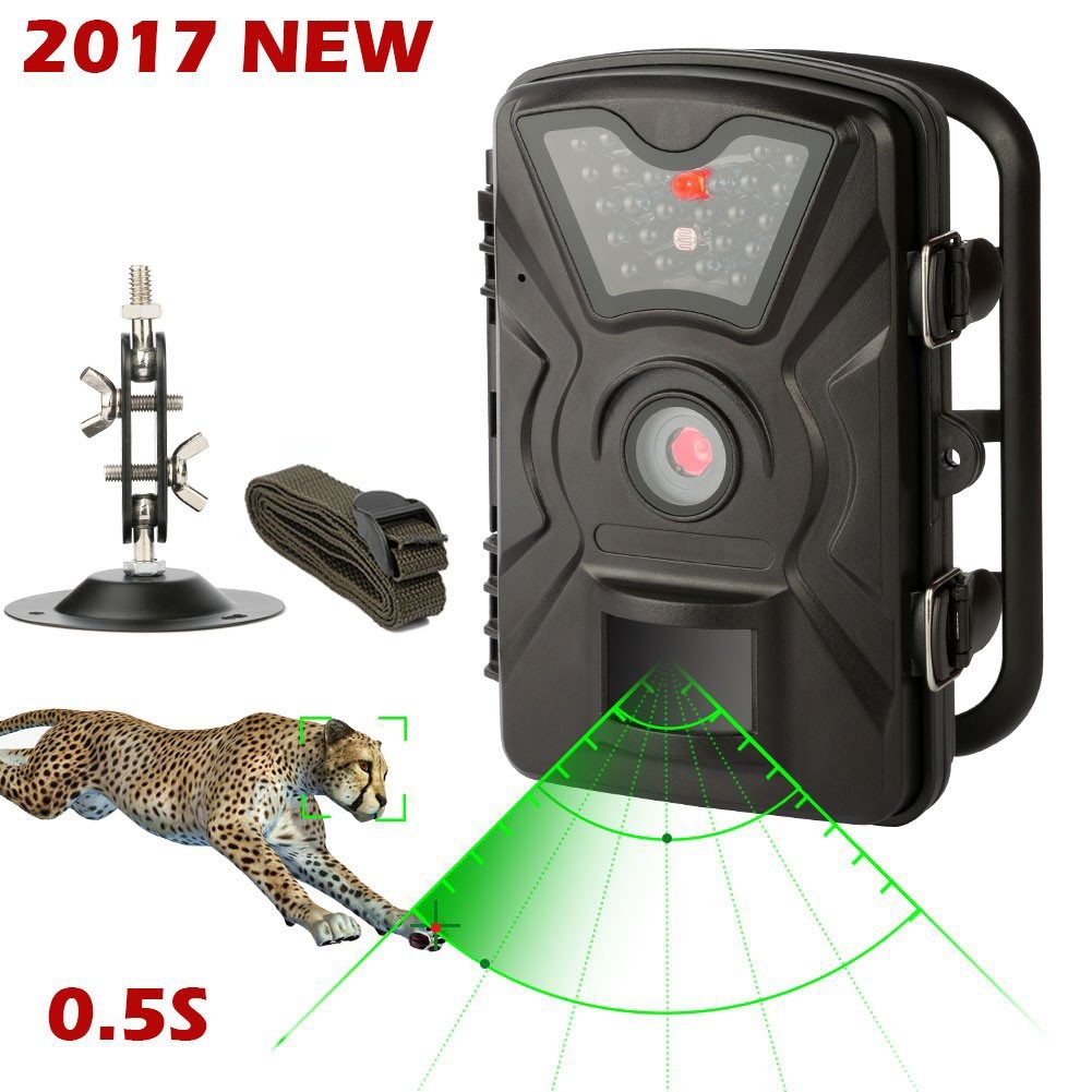 Game Trail Camera 1080P 12MP with Sound Scouting Camera with 2.4in LCD Screen No Glow Black Infrared Night Vision 0.5s Trigger Speed IP66 Waterproof for Wildlife Hunting Monitoring Security