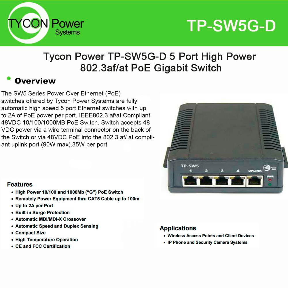 Tycon Power POE 5 Port Switch