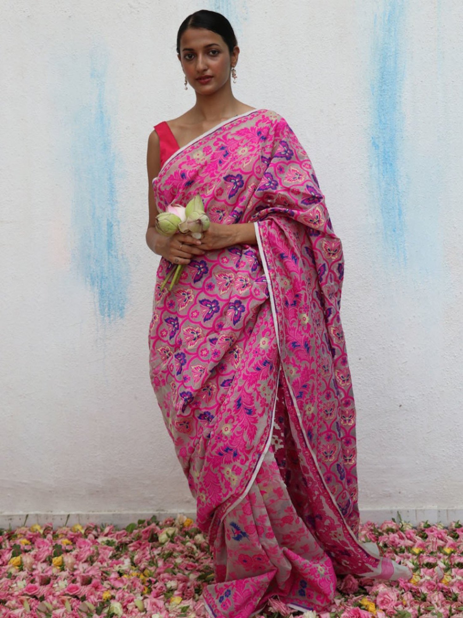 Chidiyaa Gul-E-Farang Handwoven Jamdani Pure Linen Saree