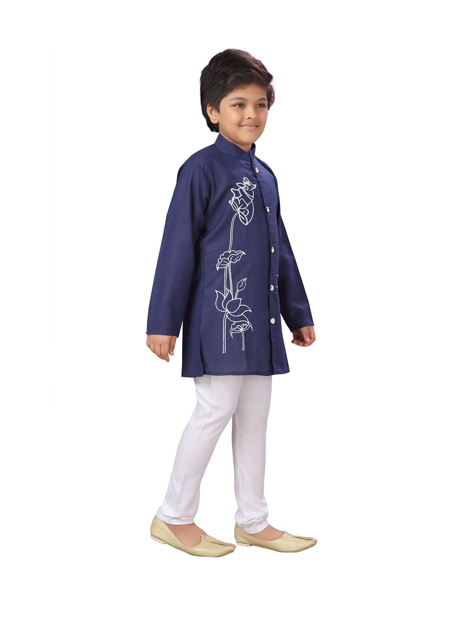 Ahhaaaa Kids Navy & White Printed Kurta with Pyjamas