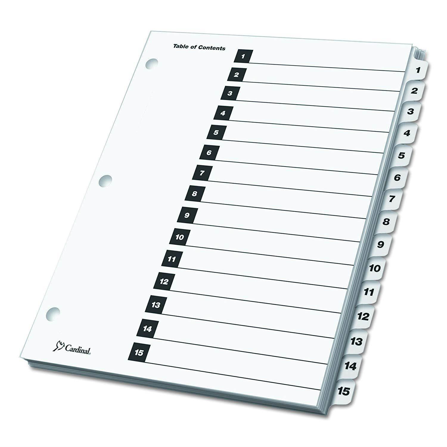 Cardinal by TOPS Products OneStep Index System, 15-Tab, Numbered, White, 1 Set (61513CB)