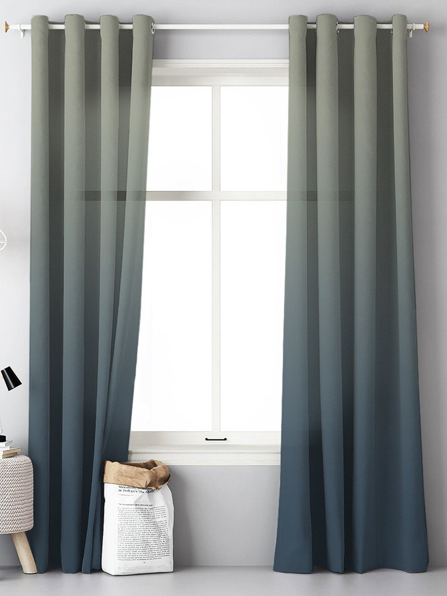 SPACES DRAPE STORY Boho Blue Polyester 7 ft Sheer Door Curtains - Set of 2
