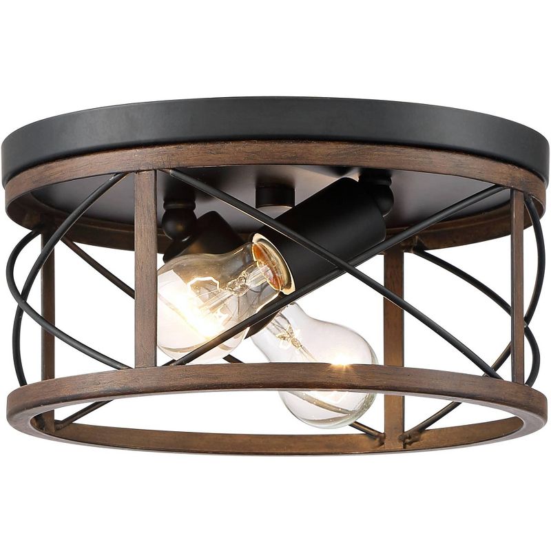 John Timberland Ravi 11 1/4" Wide Black and Wood Grain 2-Light Ceiling Light