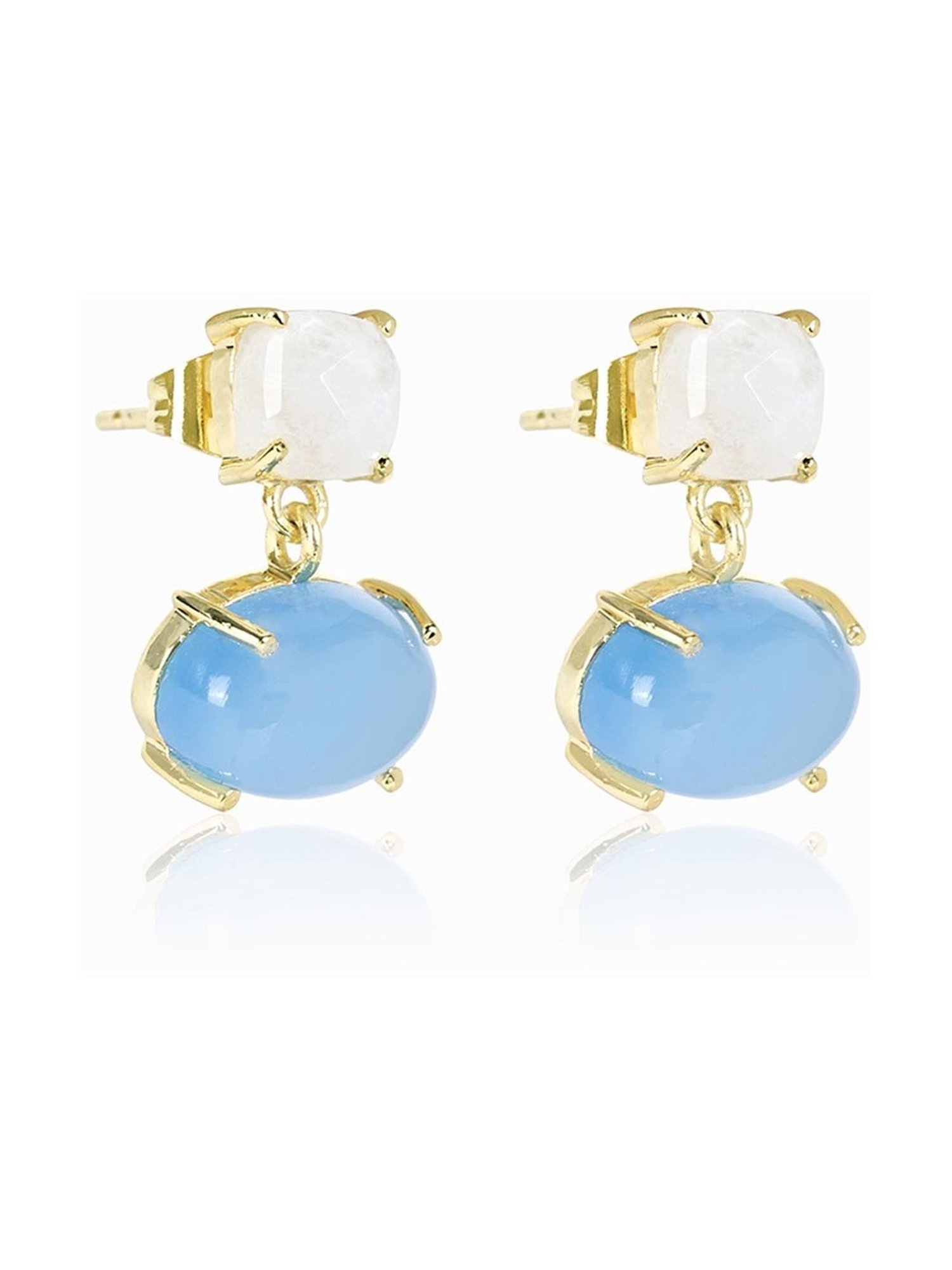 March by FableStreet 18k Gold-Plated 925 Silver Moonstone and Aqua Chalcedony Drop Earrings