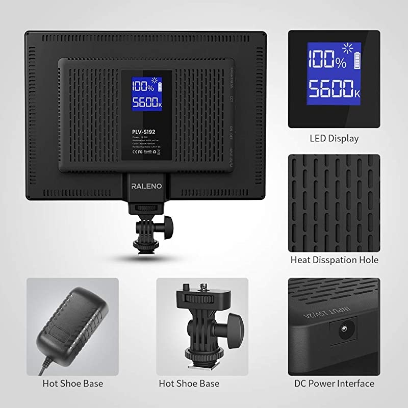 LED Video Soft Light Panel with LCD Display for All Camera DSLR Photography Builtin Battery Dimmable Brightness Bicolor 3200K5600K CRI 95+ UltraThin for YouTube Studio Portraits Photo