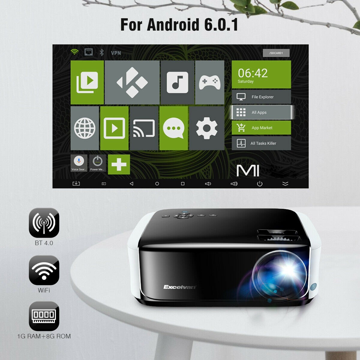 7000 Lumens Smart FHD Android Projector Wifi BT Video Home Theater USB HDMI 8GB