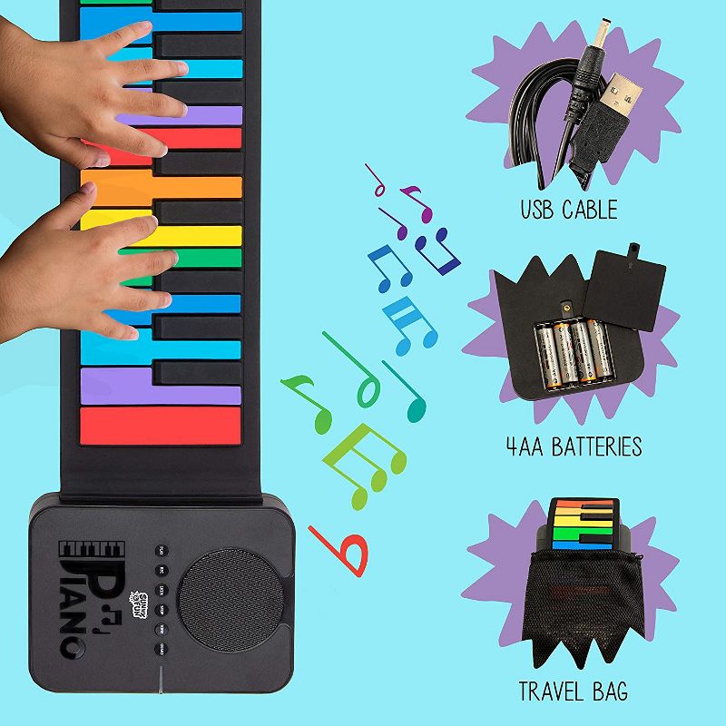 Sunny & Fun 37-Key Roll-Up Piano with Speaker | Battery Operated Portable Electronic Keyboard with 10 Instrument Sounds, 8 Demo Songs, Play-Along Mode, USB Cable & Carry Case