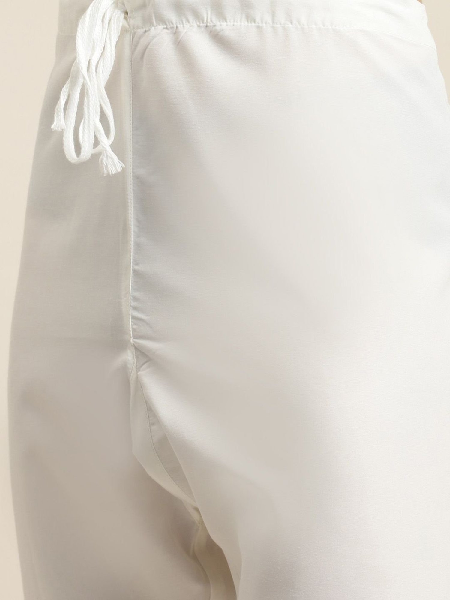 Vastramay White Cotton Straight Fit Embroidery Ethnic Suits