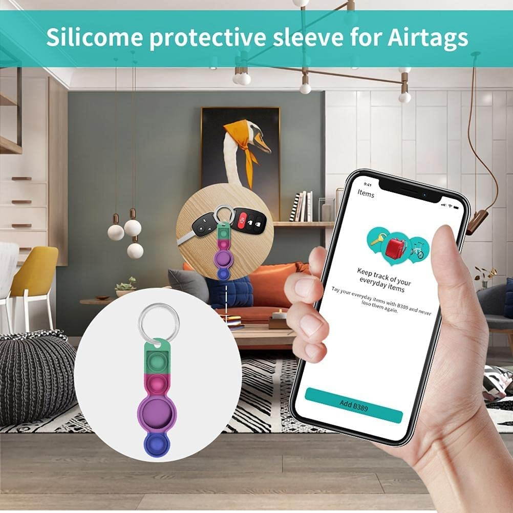 Qinhin Protective Case Compatible for Airtag Locator Tracker Silicone Anti-Lost,Sensory Toys Set,Push Bubble Fidget Pack Stress Release Protective Case for Tracking Locator(M-Blue Purple)