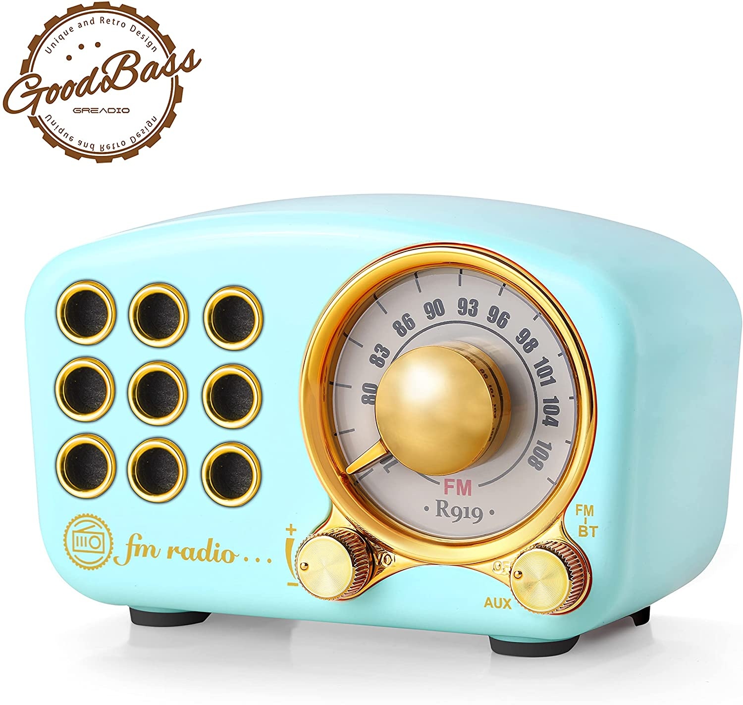 Retro Bluetooth Speaker, Vintage Radio FM Radio with Old Fashioned Classic Style, Strong Bass Enhancement, Loud Volume, Bluetooth 4.2 Wireless Connection, TF Card and MP3 Player (Blue)