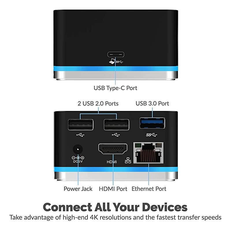 5 Port USB Type C Mini Continuum Docking Station Supports Up to 3840x2160 at 30HZ DSCMND