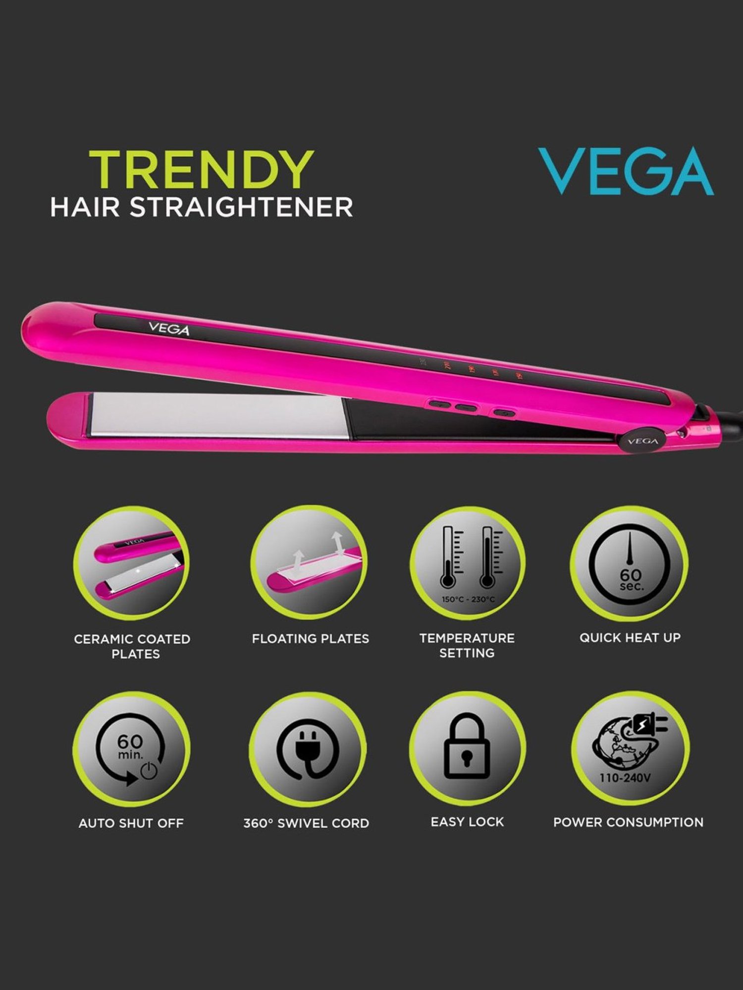 Nova NHC-522CRM Professional Hair Straightener (Black)