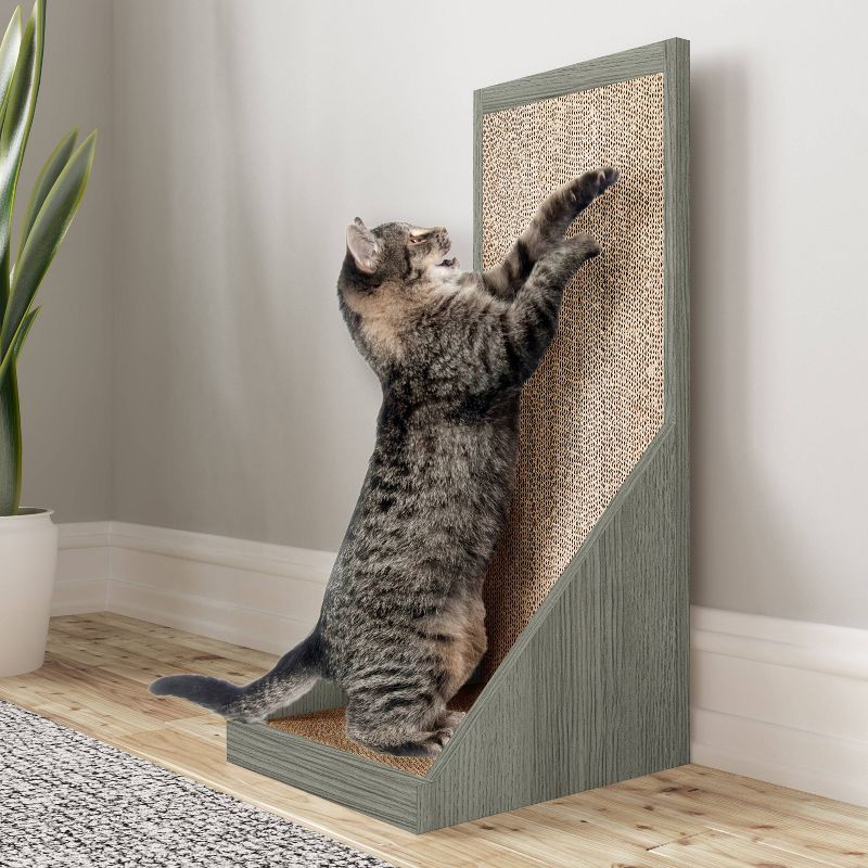 Way Basics Eco Standing Cat Scratcher Scratching Post - Gray Wood Grain